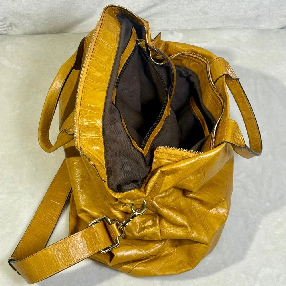 Abro Leather Purse Crocodile Embossed Crossbody Bag Mustard Yellow Fall Autumn